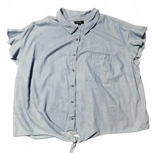 Jessica Simpson Plus Size 3X Demin Color Tie Front Button Up Short Sleeve Top